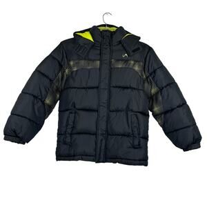 VERTICAL'9 Black & Neon Green Quilted Insulated Puffer Hooded Jacket Kid (10-12)